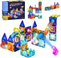 75 PCS Magnetic Tiles Building Blocks Set 3D Magnetic Toys with Lights for Kids, Colorful Magnetic Marble Run Balls Educational Toys for Children 3 Years Up, STEM Birthday Gifts. 