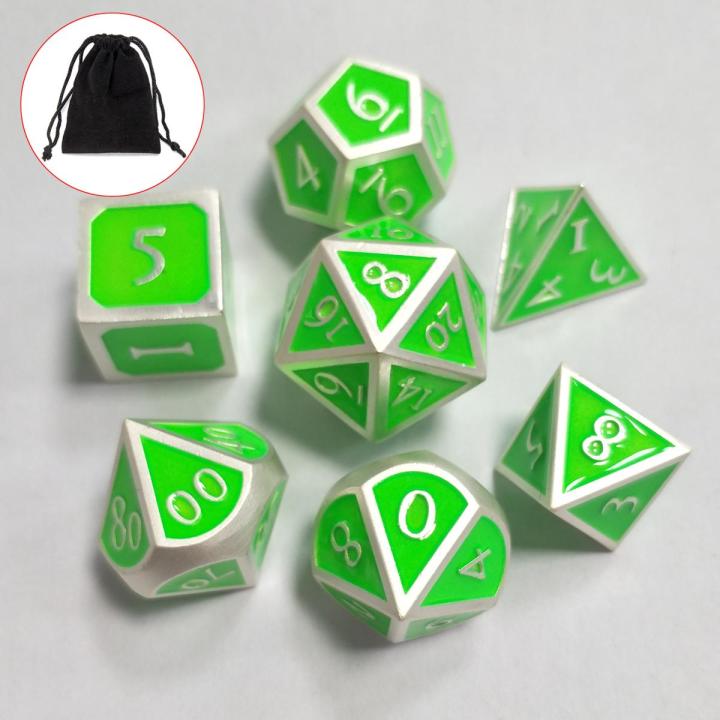 Funny Embossed Heavy Metal Polyhedral Dice DnD RPG SET 7pcs w/ Bag