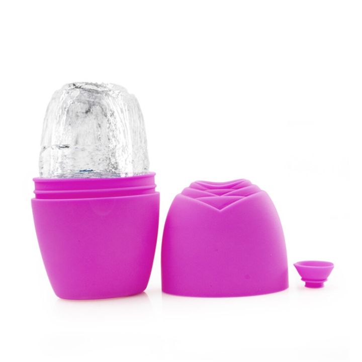 Rose Red-1PC Silicone Ice Massage Cups Reusable Icing Cooling Cold Massage Roller Freezable Face Massager for Muscle Cold Therapy