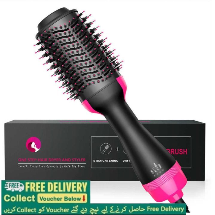 Hot Air Brush 3 in 1. Hair Straightener, Hair Dryer and Volumizer with Comb. Curler Hair Styling Tool Negative Ion Ceramic Electric Blow Spin Dryer Rotating Brush
