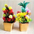 Artificial Flower Pots Set of 2 - Golden & White Elegant Small Table Vase, Decorative Flowers & Leaves for Home and Office Decoration, 10 Inches. 