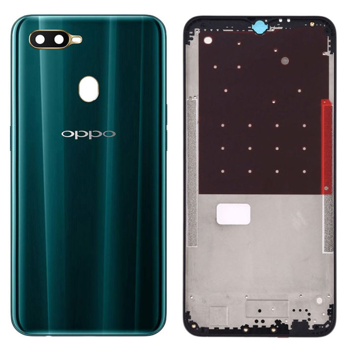 Oppo A7 Middle Frame Housing with Power and Volume Buttons and Camera Lens for Complete Body Casing Replacement For A7 - Blue