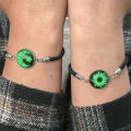 2pcs Sun and Moon Lovers Time Gem Luminous Couple Bracelet Valentine's Day Men's and Women's Set Stainless Steel Bracelet. 