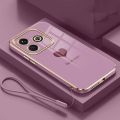 realme Note 50 note50 2024 Stylish Love Heart Rubber Phone Cover Glossy Electric Plating Case Lanyard Casing. 