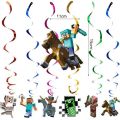 Minecraft theme foil balloon cartoon children's birthday decoration banner topper plate. 
