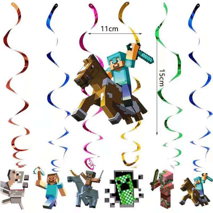 Minecraft theme foil balloon cartoon children's birthday decoration banner topper plate