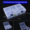 F-240 Double Layer 8-Partition Transparent Plastic Storage Organizer Box – Components, Craft & Jewellery Case with Secure Latch; Portable, Durable, Clutter-Free Sorting for Home, DIY & Office by Electrica. 