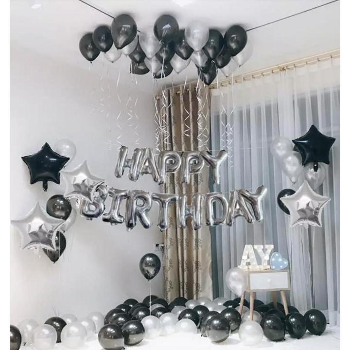 Set of 58 pcs Happy Birthday Decoration Theme Black & Silver Color For Birthday Party, Celebrations and Decorations, Birthday Boy, Birthday Girl party, Best Birthday theme for your Love one