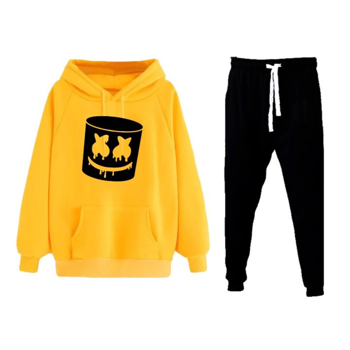 Trendy Singer Marshmello Printed Hoodie With Winter Trousers Export Quality Fleece Hoodies Tracksuit For Men