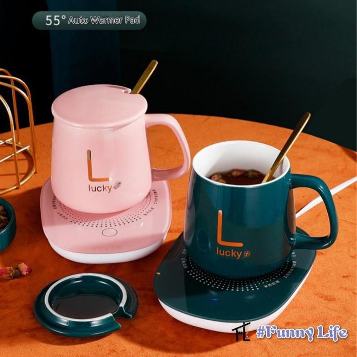 Lucky Portable Coffee Cup Warmer Heater Set Heat Heating Cup Pad Ceramics Mug