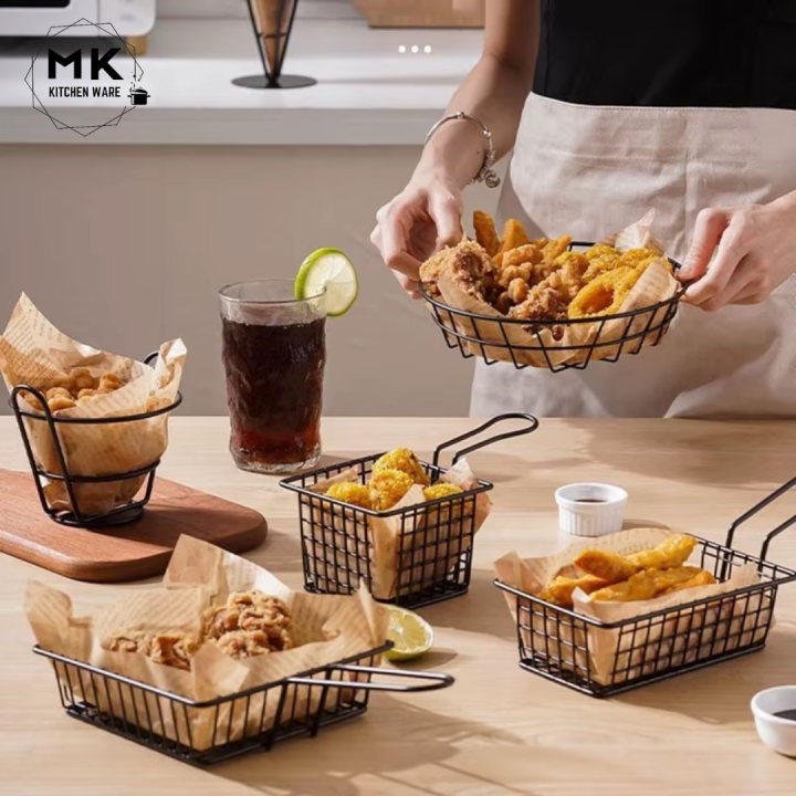 French Fries Basket, French Fries & Snack Basket - Metal Food Bucket with Strainer, Perfect for BBQ, Restaurants, and Home Use |  Fries Basket - Fast Food Bucket for Fries, Chicken, Chips, and Snack Serving