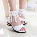 3 5 9 10 12 Years Kids Bow Sandals Children Girls Summer Cute Sandals Beach 2021 Princess Fashion High Heels Tassel School Shoes. 
