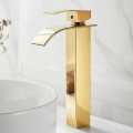 Luxury Waterfall Square Faucet - Mixer GOLD 12 inch for Bathroom in Brass with sleek water flow in Basin and Sink. 