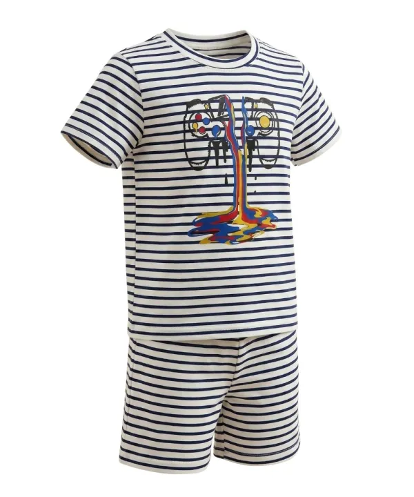 Minichunkies%20Kids%20Boys%20Summer%20Suit%20-%20Melting%20Gamer%20Controller%20Striped%20T-Shirt%20&%20Navy%20Shorts%202%20Piece%20Set%20-%20Breathable%20Cotton%20Outfit%20-%20Image%202