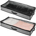 Non Woven 2Pcs Under Bed Storage Organizer Holder Bag for Clothing, Accessories, Boots Easy-View Top Panel, 2-Way Zippered Lid, Side Handles. 