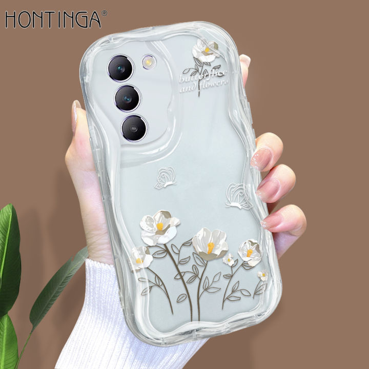Hontinga for Vivo Y100 5G Back Cover Multicolor Flower Cream Texture Phone Case Wavy Edge Soft Silicone Cover