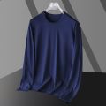 Modal silk cotton long sleeved T-shirt men's white solid color inner layer bottom round neck small black autumn shirt. 
