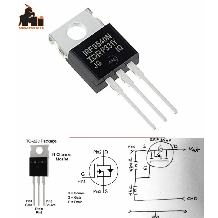 IRF9540%20P-CHANNEL%20MOSFET%20100V%2023A%20transistor%20TO-220%20apower%20MOSFET%20-%20Image%202