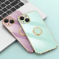 For OPPO A11k Back Cover with Ring Holder Stand + Wrist Strap Shiny Plating Square Bumper Protective Case Soft Silicone Shockproof Mobile Phone Cases. 