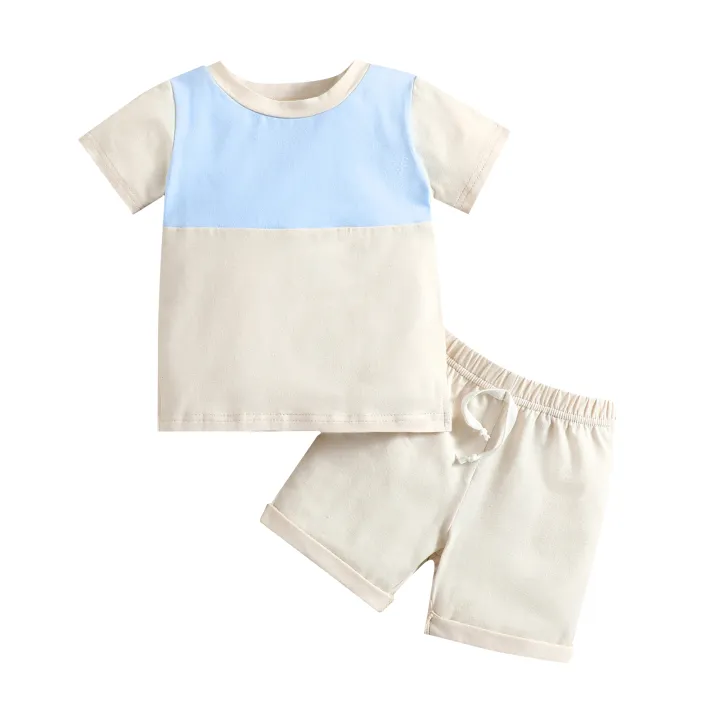 Baby%20Boys%20Summer%20Outfits%20Contrast%20Color%20Short%20Sleeve%20Crew%20Neck%20T-shirt%20Tops%20and%20Elastic%20Casual%20Shorts%20Set%20-%20Image%206