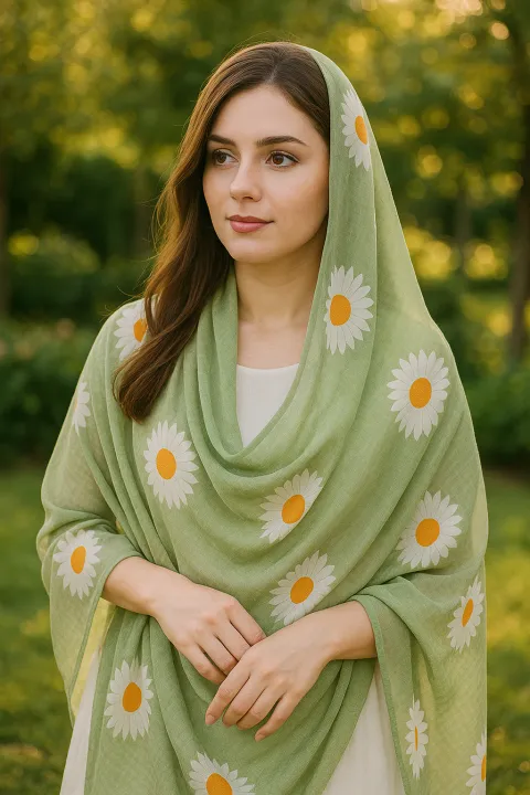 Hand-Painted%20Floral%20Dupatta%20in%20Olive%20Green%20%E2%80%93%20Sheer%20Organza%20Elegance%20with%20White%20&%20Orange%20Daisies%20%7C%20Perfect%20for%20Festive%20&%20Summer%20Looks%20%7C%20Custom-Made%20Just%20for%20You%20-%20Image%204