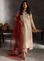 Ivory Grace Embroidered Lawn 3 Piece Ready to Wear in Off White with Deep Red Dupatta. 
