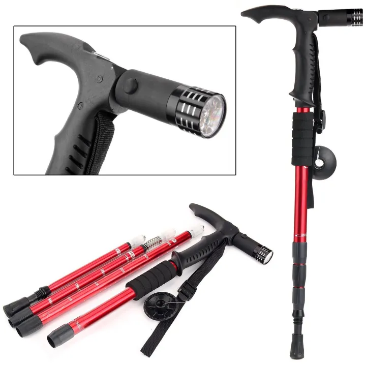 4-Step%20Adjustable%20Anti-Shock%20Telescopic%20Hiking%20Walking%20Stick%20With%20Led%20Flashlights%20And%20Battery%20(Red)%20-%20Image%202