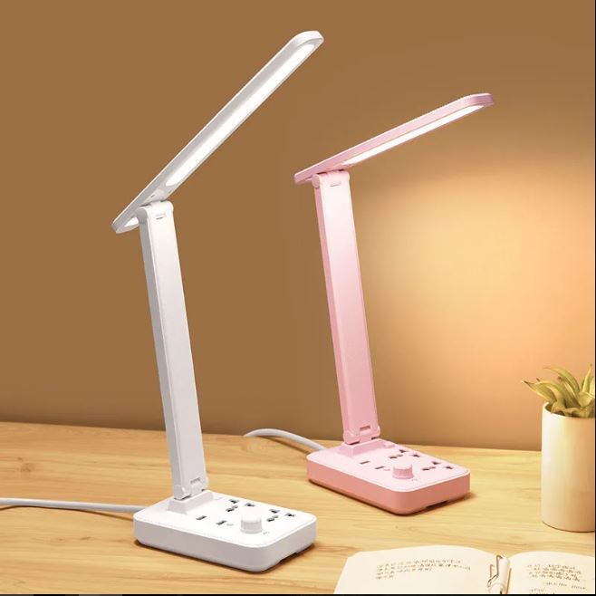 Extension wire outlet With 2 universal outlet and 2 USB port charging with foldable reading lamp LED table lamp night light Extension Power Strip with Safety Switch Protection long Extension Cord USB desk lamp power socket