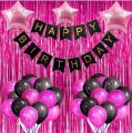 Black and Pink Happy Birthday Theme Set Black Birthday Banner Shining Balloons Foil Curtain and Foil pink star Birthday Decorations Party, Birthday Celebration Kit, Set For Girls Women Mom - Balloons, Banner, Foil Curtain, Foil Balloon. 