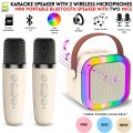 K12 Wireless Mic With Speaker - Single / Double RGB 7 Colour Dancing Light Karaoke Mic With Portable Bluetooth Microphone For Recording With Speaker For Music - 3 in 1 USB / AUX / SD Card Slot Karaoke Handheld Microphone - Black, Blue & Pink Colours. 