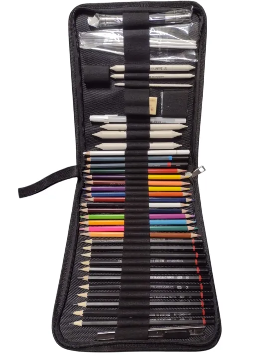 New%2041pcs%20Professional%20Sketch%20and%20Drawing%20pencils%20set%20kit%20in%20fabric%20pouch,%20Charcoal%20Pencil%20blenders%20erasers%20paper%20cutter%20KS%20-%20Image%202