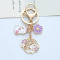Handmade Rabbit Keychain Decorative Pink Purple Enamel Keychain Blue Korean Fashion Cherry Blossom Keychain for Daily Use. 