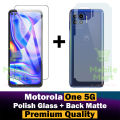 Motorola One 5G Glass Protector Polish Screen Tempered + Back Protector Carbon Fiber Matte Soft Skin Sheet For Motorola One 5G. 
