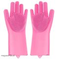 MAGIC SILICON DISH WASHING GLOVES WITH BRUSH SPONGE WASH SCRUBBER- 1 PAIR. 