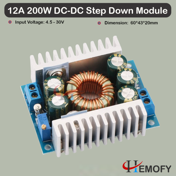 DC Step Down Module, DC-DC 12A Adjustable High-Power Low-Ripple Step Down Module 95% Car Power Module for Storage Batteries & Power Transformer
