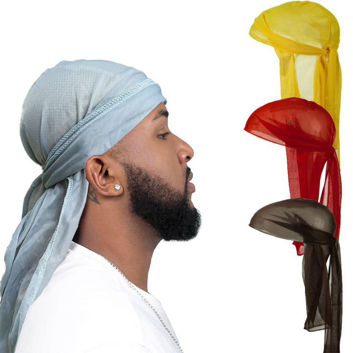 DURAG warp knitted cloth long-tailed hat street basketball breathable bandana male sweat wicking hip hop stretch pirate hat hip-hop