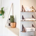 Home Bathroom Pu Leather Hanging Rope Wooden Rack Plant Flower Pot Tray Wall Shelves Organizer Nordic Diy Home Decoration. 