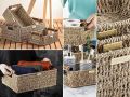 ADO BASICS Premium Jumbo Vietnamese Seagrass Wicker Basket with Stain Resistant Wooden Handles Set of 3. 