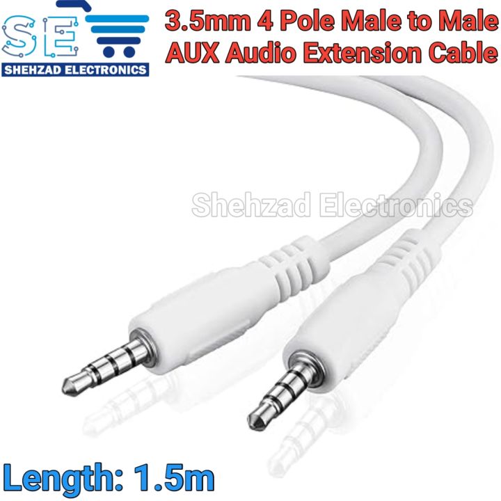 3.5mm Male to Male 4 Pole AUX Audio Headphone Extension Cable Cord Lead white