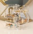 Acrylic Rotating Jewelry Organizer with Lid Transparent | Ear Rings & Necklace_Bracelets Holder | Rotating Makeup Organizer. 