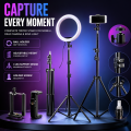 Aluminium 7 Feet Tripod Stand For Ring Light, Mobile Phones & DSLR Cameras - 360 Rotatable Portable & Adjustable 7 Ft Long Tripod With Mobile Holder & Ball Head - Best Use For Videography, Photography, Tiktok, Youtube, Studio Lighting, Equipment. 