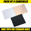 Pack 3 Broad Wide Straps Soft Cotton Full Camisole For Girls Long Shameez  Long Tank Tops & Slips For Girls Summer - Skin/Black/White. 