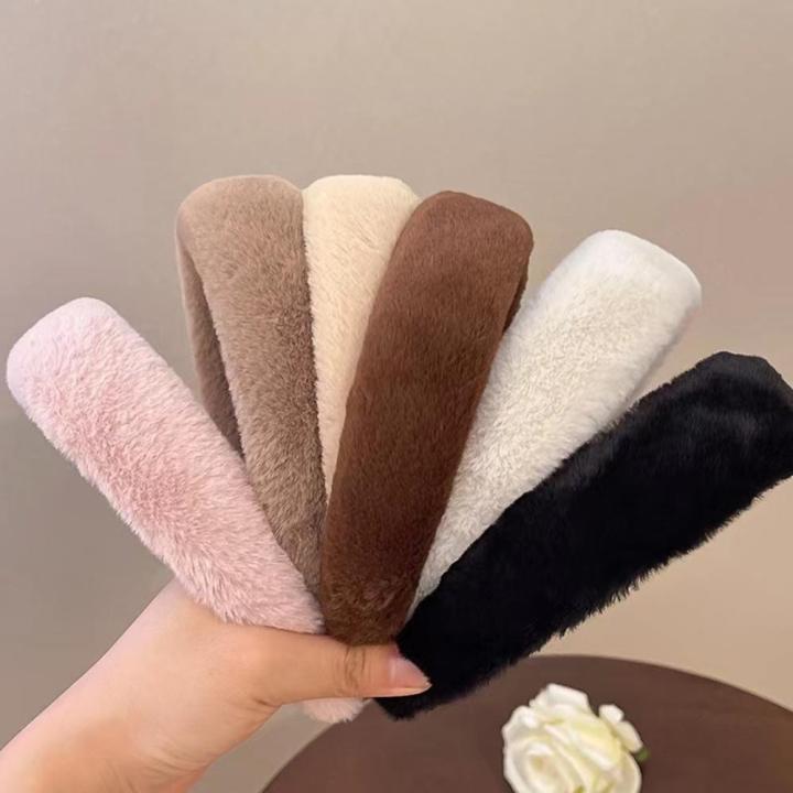 Retro Women Elegant Fluffy Hairband For Women Girls Sweet Hair Decorate Headband Plush Hair Hoop Hair Band