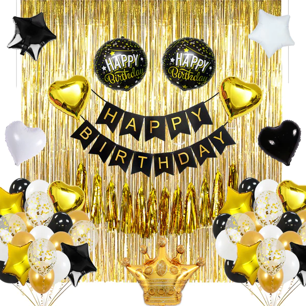Unik 137 Pcs Black, White and Gold happy birthday decoration set  happy birthday banner happy birthday balloons birthday decoration birthday decoration items party decorations birthday accessories theme