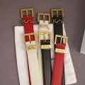 Metal Buckle Women's Leather Belt, Thin Waist Strap, Black/White, 40-inch. 