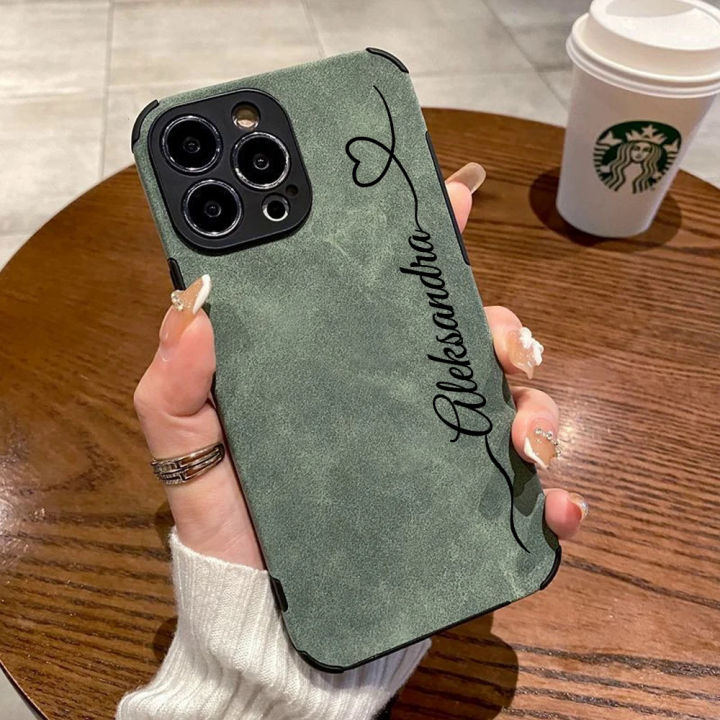 Personalised custom name soft leather phone case for iPhone 14 Pro Max 13 12 11 x xs XR 7 8 plus Korean style shockproof cover