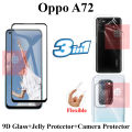 Oppo A72 Full Black 9D|5D|6D|10D|11D|21D Tempered Glass Screen Protector Full Glue  + Back Camera 9H Gorilla Flexible Protector + Back Jelly Protector Clear Soft Protection Film Transparent Hydrogel Film Protector For Oppo A72. 