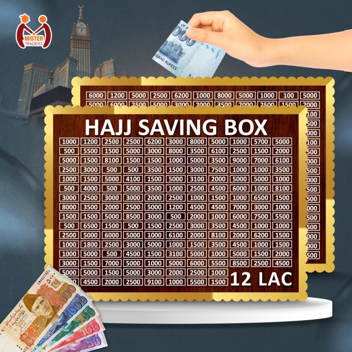 "Hajj Saving Box 12 Lakh – Islamic Money Saving Challenge Box for Hajj & Umrah Bachat – Wooden Cash Saving Bank"