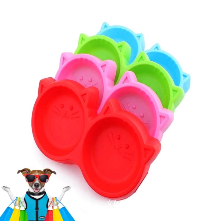 Cat Food Bowl Cat Shaped Double Food Bowl Pet Plastic Food Bowl Foodie Puppies Non-Slip, Non-Toxic Pet Feeding Plastic Cat Face Shaped Double Bowl Food & Water Feeder 2-In-1 Bowl For Dogs, Puppies, Cats & Kittens