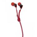 Zipper Earphones with Mic for Cellphones - Red. 